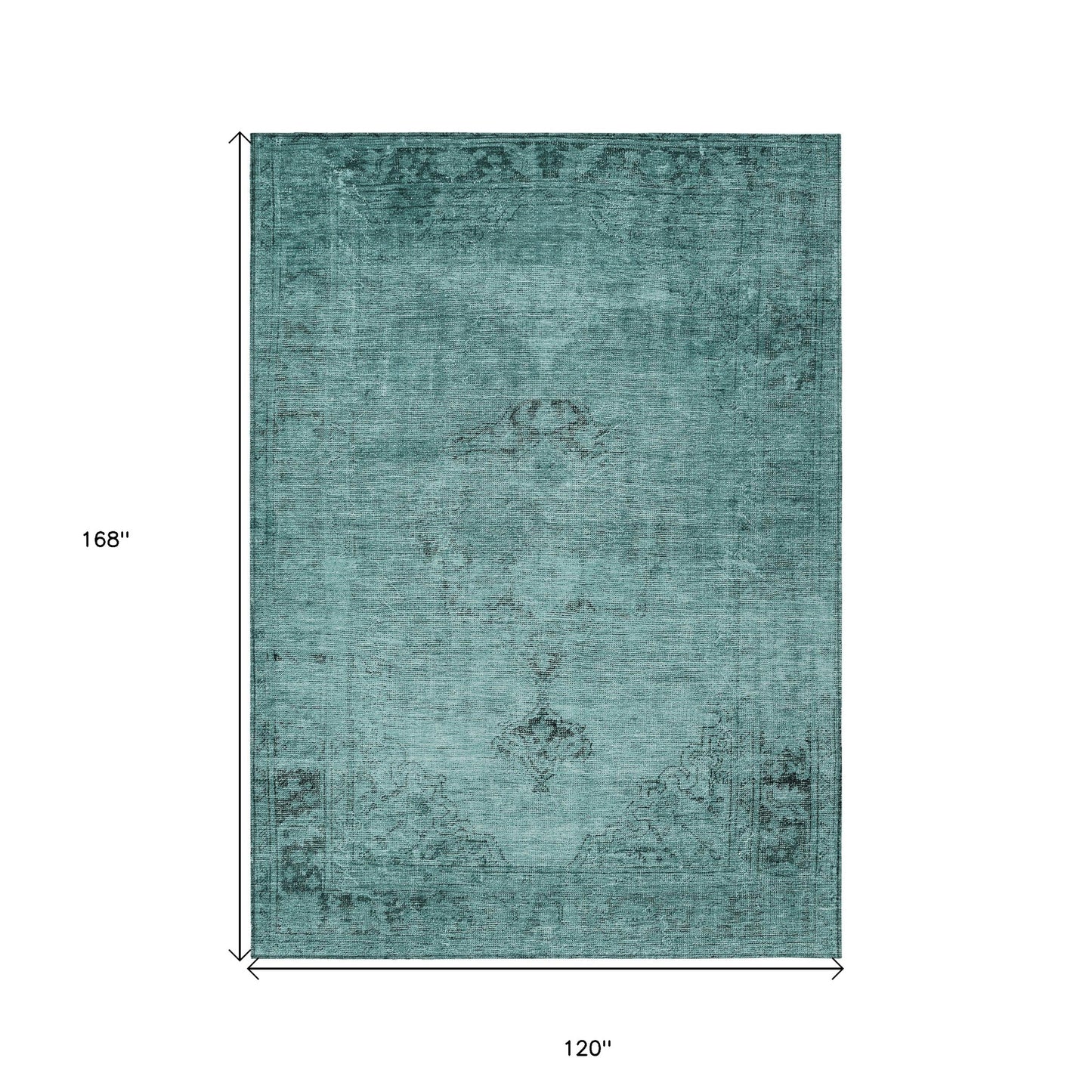 10' X 14' Teal Blue Turquoise And Charcoal Oriental Washable Indoor Outdoor Area Rug-2