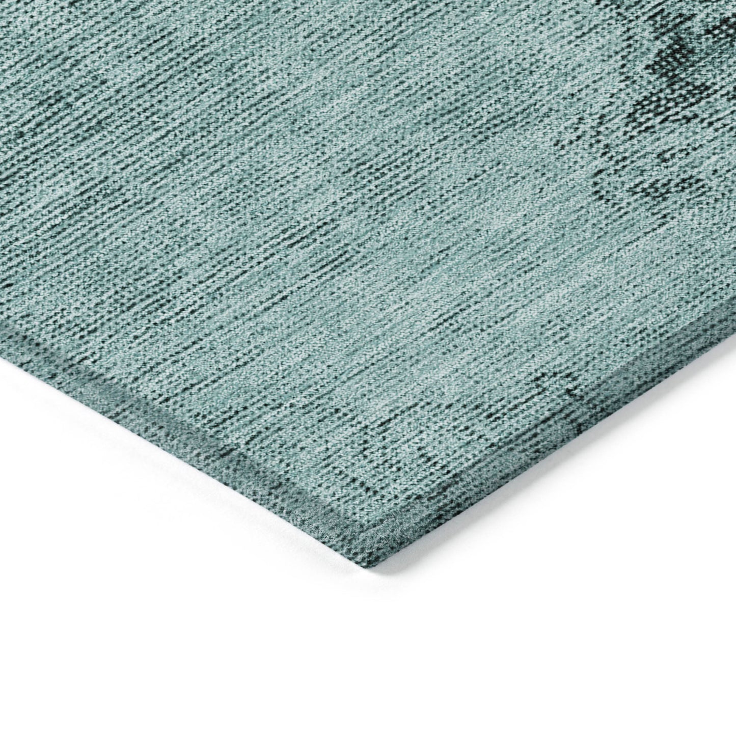 10' X 14' Teal Blue Turquoise And Charcoal Oriental Washable Indoor Outdoor Area Rug-3